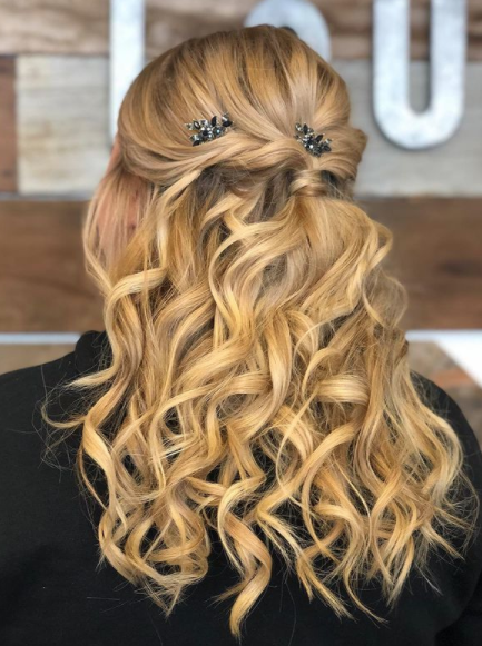Trendy Half Up Half Down Hairstyles : Twisted Half Updo with Waves